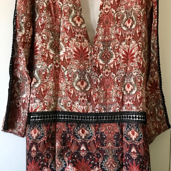 ADELYN RAE Paisley Printed Dress w/Crochet Trim M - Picture 3 of 7